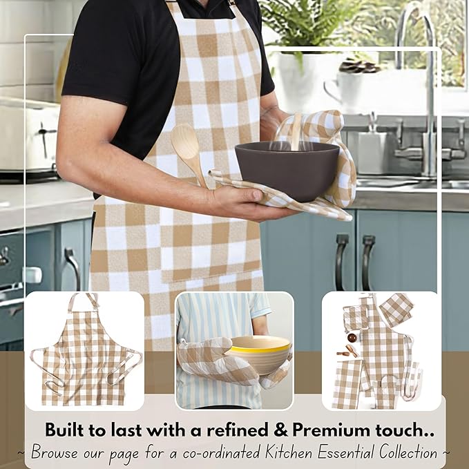 Native Fab Buffalo Plaid Check Oven Mitts and Pot Holders Set of 4, 100% Cotton