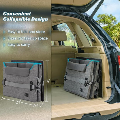 PETSFIT Dog Booster Car Seat for Small/Medium Dogs, Dog Car Seat for Medium Sized Dog with 2 Clip-On Safety Leashes and Patented Buckles, Pet Car Seat with Storage Pockets for Pets Under 45Lbs (Grey)