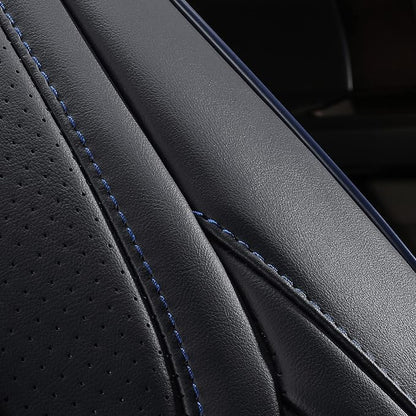 Huidasource Custom Fit Ford F150 Rear Bench Split Leather Seat Covers Fit for 2015-2025 F150 SuperCrew & 2017-2025 F250 F350 F450 Super Duty Crew Cab Pickup King Ranch Platinum(Back Row/Black&Blue)