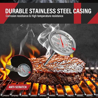 2 Pack Stainless Steel Meat Thermometer, Safe Leave in Oven, 2.5-in Extra-Large Dial Food Thermometer for Cooking, Temperature Probe for Baking, Steak, Turkey - Kitchen Gadgets - Silver