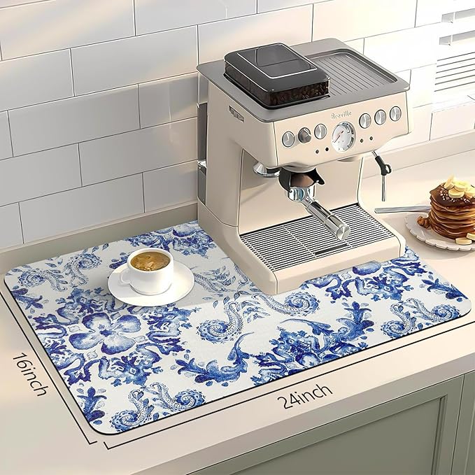 Bloss Dish Drying Mat, Kitchen Counter Mats, Absorbent Hide Stain Rubber Backed