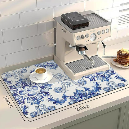 Bloss Dish Drying Mat, Kitchen Counter Mats, Absorbent Hide Stain Rubber Backed