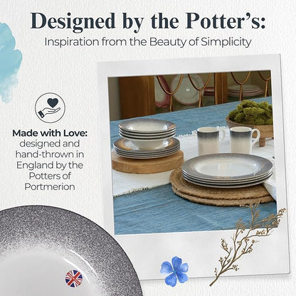 Portmeirion Potter's Mist 8" Dinner Plate (Set of 4) - Handcrafted Earthenware Plates with Accent Rim, Microwave & Dishwasher Safe - Ideal Tableware for Modern & Traditional Dining (Grey Mist)