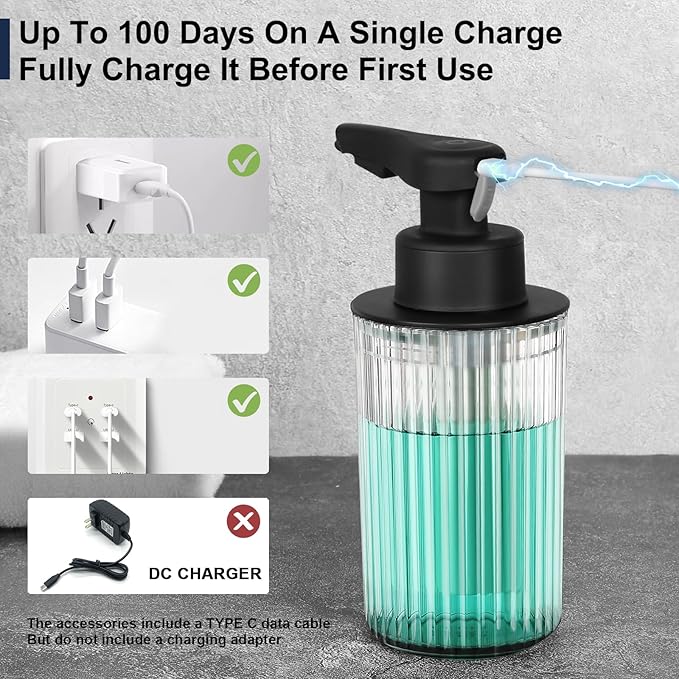 Automatic Soap Dispenser Foaming Touchless: 9oz Black Plastic