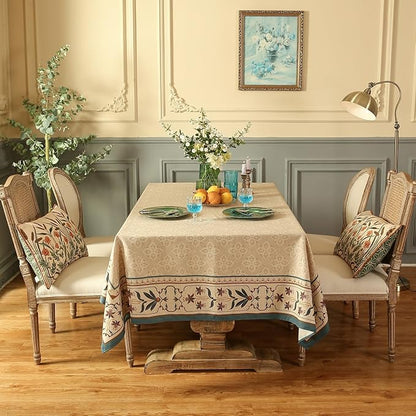 patdrea Designer French Linen Extra Long Tablecloth for Rectangle Table,Beige Anti-Wrinkle Floral Farmhouse Table Cloth,Decor Covers for Kitchen Dining,Party,Christmas,Thanksgiving,67"x118"-Fram