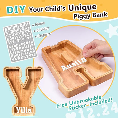 SummiDate Wooden Letter Piggy Bank| Piggy Bank for Boys Girls Toddler| Alphabet Y Money Bank| Coin Bank Birthday Gift for Kids|Birthday Gift for Kids (Y)