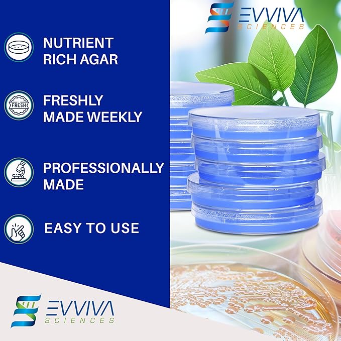 Evviva Sciences Nutrient Agar Petri Dishes Science Project Kit, Pre-Poured Agar Plates for Science Experiments, with Experiment eBook (Blue)
