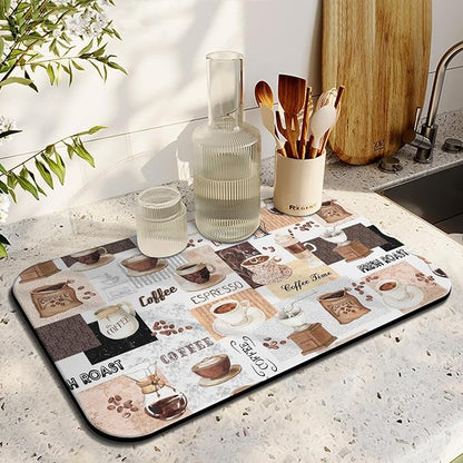 Coffee Mat 19inx12in, Absorbent Hide Stain Anti-Slip Coffee Bar Accessories