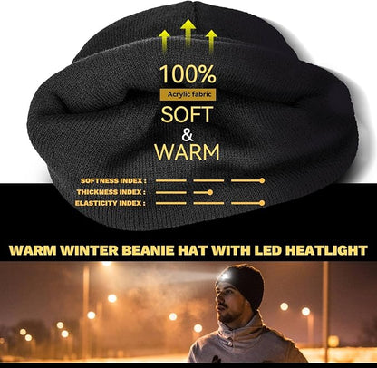VIBELITE LED Beanie Hat with Light, USB Rechargeable LED Headlamp, Gifts for Men, Him, Husband, Boyfriend,Gifts for Dad, Husband, Father, Black