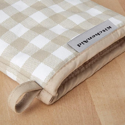 KitchenAid Gingham Mini Oven Mitt 2-Pack Set, Milkshake Tan