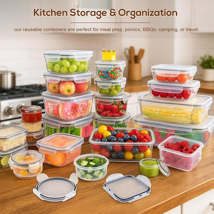 50 PCS Thicker Food Storage Containers with Lids, Clear Stackable Airtight Leakproof Reusable Plastic Meal Prep Container Set for Kitchen Storage/Lunch, Fridge/Microwave Safe with Labels&Pen