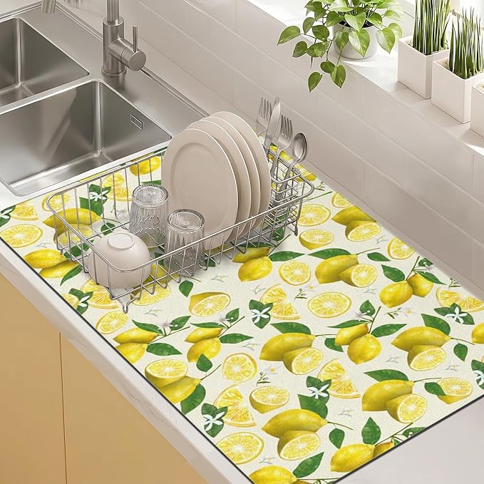 Kitchen Countertop Dish Drying Mat, Super Absorbent Coffee Bar Mat