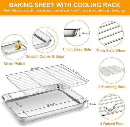 Homikit Quarter Sheet with Rack, 9x13 Stainless Steel Baking Pan with Wire