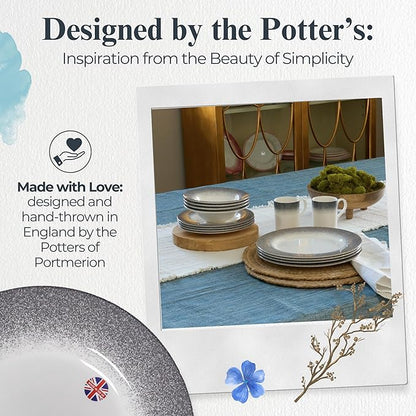 Portmeirion Potter's Mist Dinner Plate (Set of 4) - 10.5" Earthenware Plates with Classic Mist Rim - Microwave, Dishwasher, Freezer, Oven Safe - Ideal Modern Dinnerware Set (Grey Mist)