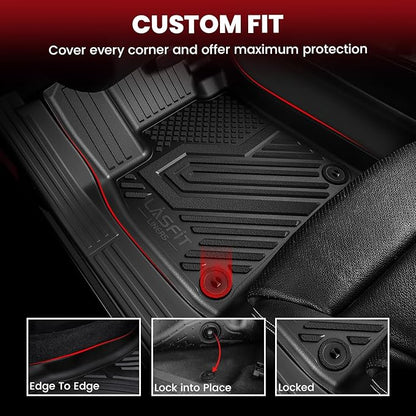 LASFIT Floor Mats & Cargo with Backrest Mat for Ford Explorer 2020-2021 6 Passenger, Custom Fit All Weather Protector TPE Easy Clean Floor Liners, 5pcs Full Set Black
