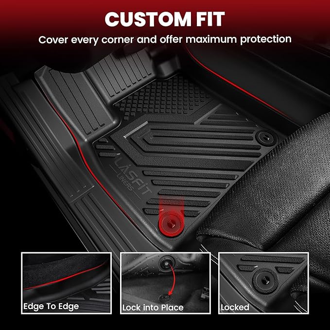 LASFIT Floor Mats for Hyundai Sonata Gas & Hybrid 2019 2018 2017 2016 2015 & KIA Optima 2016-2020, All Weather TPE Custom Fit Car Accessories Floor Liners 1st & 2nd Row Car Mats, Black