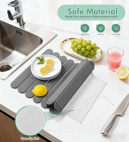 Large Stone Dish Drying Mat for Kitchen Counter, Quick Dry Diatomaceous Earth