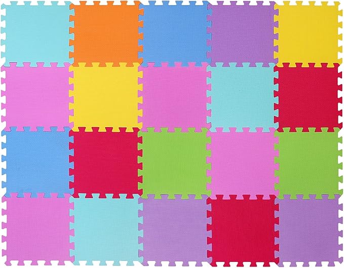 Meiqicool EVA Foam Puzzle Play Mat for Baby - Non Toxic Interlocking Soft Floor Tiles - Kids Toddler Infant Children Room and Yard Exercise Gym Decor - Multi Color，20pcs