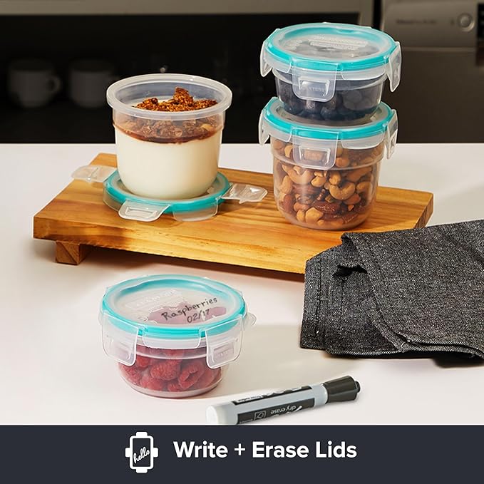Snapware Total Solution 16-Pc Plastic Food Storage Containers Set,(4) 2-Cup & (4) 1.2-Cup Round Meal Prep Container, BPA-Free Lids with 4 Locking Tabs, Microwave, Dishwasher, and Freezer Safe