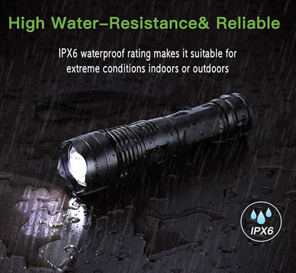LED Flashlights, 10000 Lumen Super Bright Tactical Flashlight, Rechargeable Flash Light, 5 Modes Zoomable Waterproof Flash Lights for Emergency, Camping, Hiking, Outdoor, Home