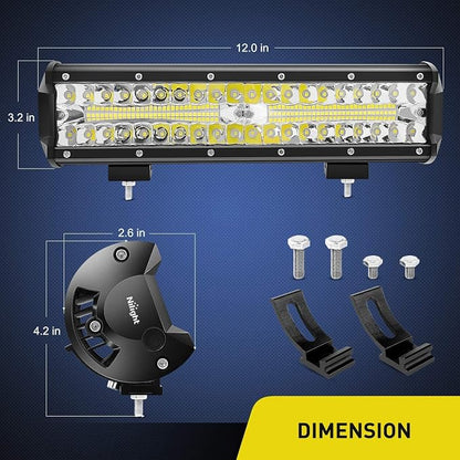 Nilight 12 Inch 300W LED Light Bar Triple Row Flood Spot Combo, Aluminum Housing, IP67 Waterproof, 30000LM, 2 Years Warranty