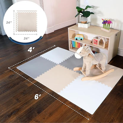 FlooringInc's Rainbow & Natural Harmony Playmat - Kid Safe Foam Floor Tiles with Removable Edges - 2'x2', 1/2" Thick (Earthy, 6 Tile Pack)