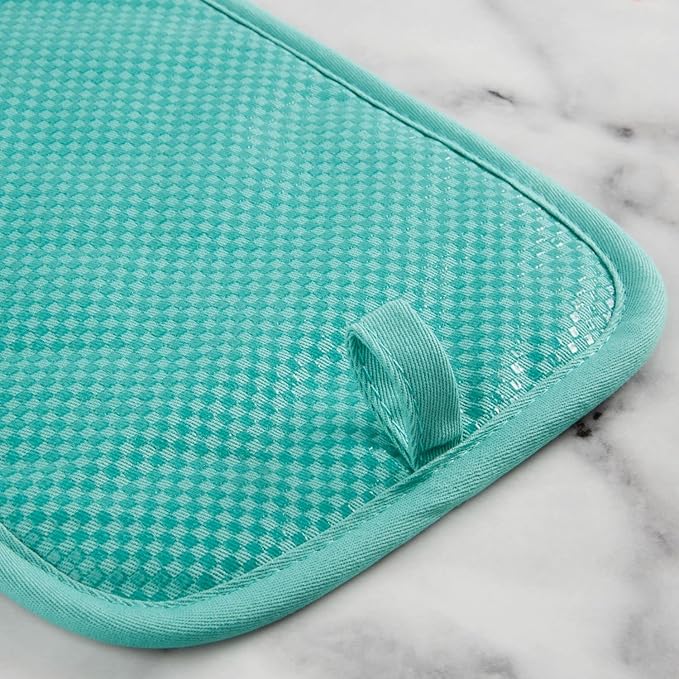 KitchenAid Gingham Pot Holder 2-Pack Set, Aqua Sky