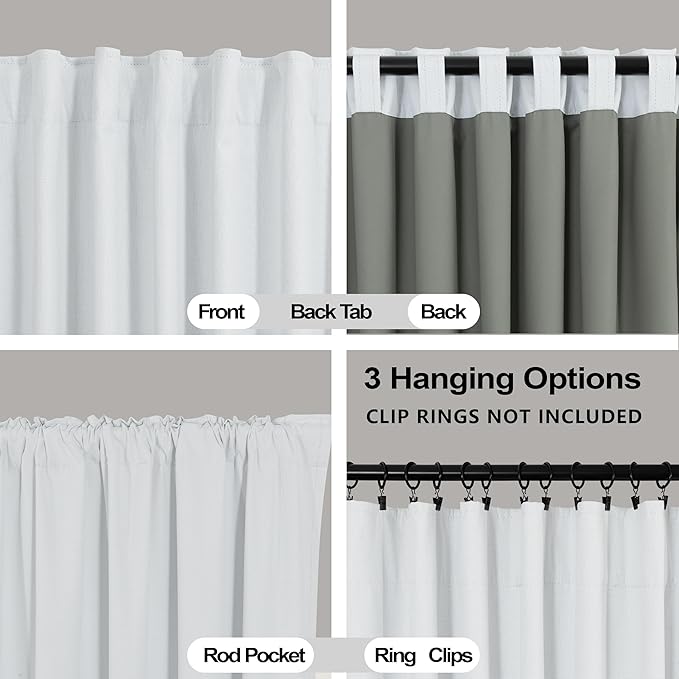 KOUFALL 102 Inches Long Curtains, Linen Blackout White Back Tab Pleated Curtains