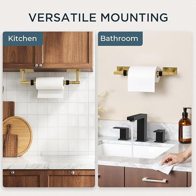 FORIOUS Paper Towel Holder Under Cabinet, Single Hand Operable