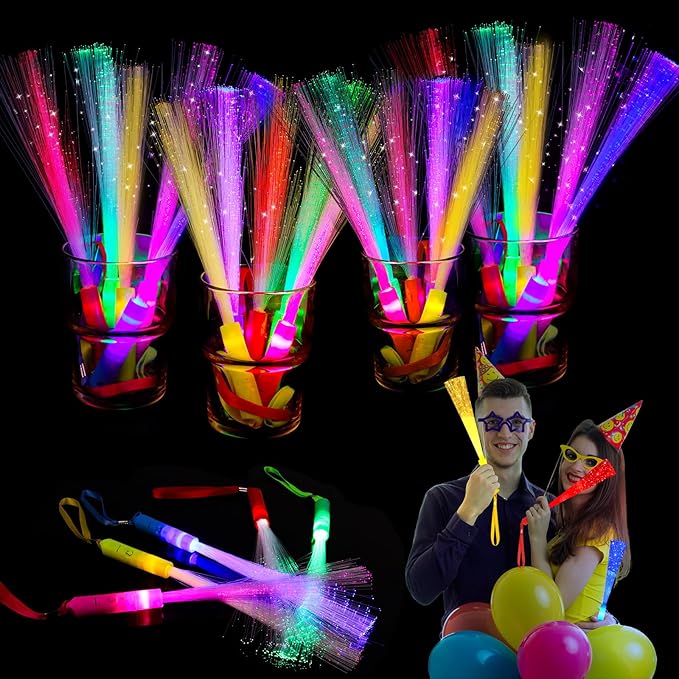 48PCS Fiber Optic Wand Glow Sticks, LED Light Up Wand, Glow in the Dark Party Supplies, Light Up Party Favors, Fiber Optic Lights, Glow Flashing Light Sticks for Neon Party Decorations, Christmas