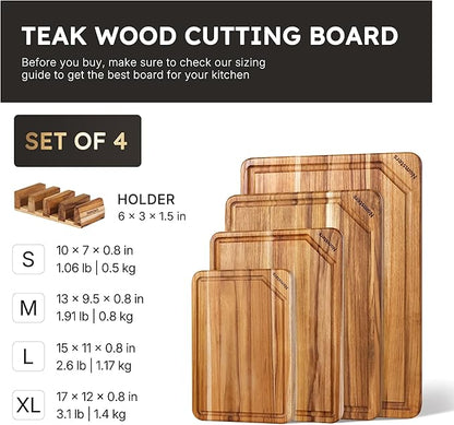 4 Pack Teak Wood Cutting Board Set