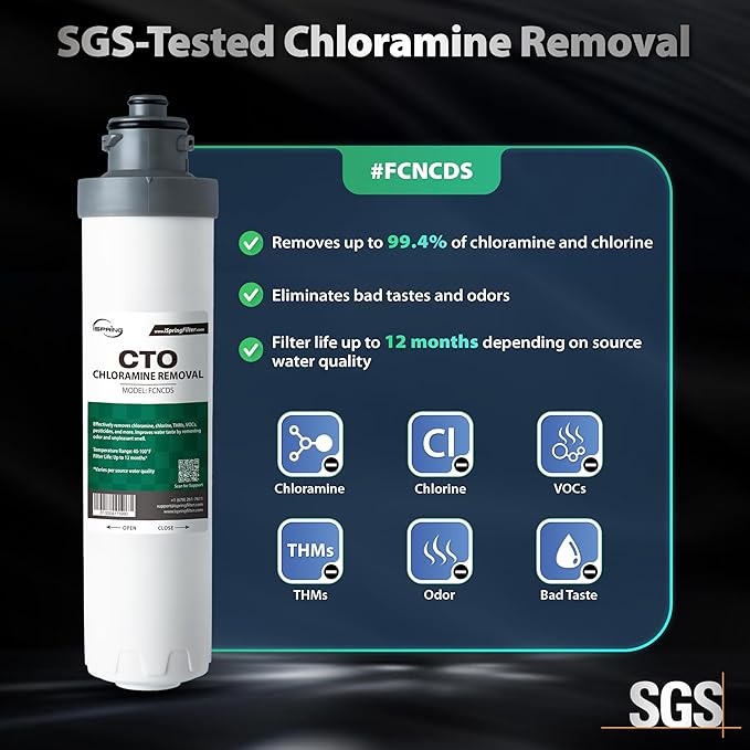 iSpring FCNCDS SGS-Tested Chloramine Removal CTO Carbon Block Replacement Water