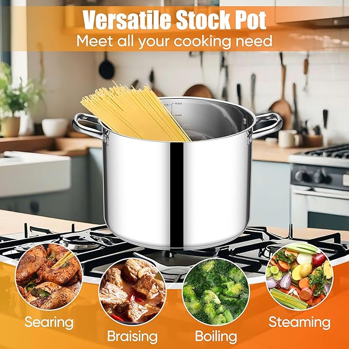 E-far 16 Quart Stainless Steel Stock Pot, Large Heavy Duty Induction Stockpot