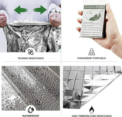 Emergency Foil Blanket, Survival Thermal Mylar Blankets Individually Packaged Perfect for Outdoors, Hiking, Survival, Marathons or First Aid (Silver (6 Pack))