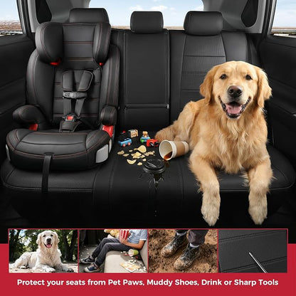 FREESOO RAV4 Seat Covers Full Set Custom Fit for Toyota Rav4 2021-2024 Prime SE,XSE & 2019-2025 Hybrid/PHEV SE,XSE Faux Leather Car Seat Cover, Airbag Compatible, Black