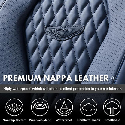 Coverado Seat Covers, Car Seat Covers Full Set, Blue Car Seat Cover, Car Seat Covers Front Seats Back Seat Cover, Waterproof Car Seat Cushion,Leather Seat Covers Seat Protector Universal Fit Most Cars