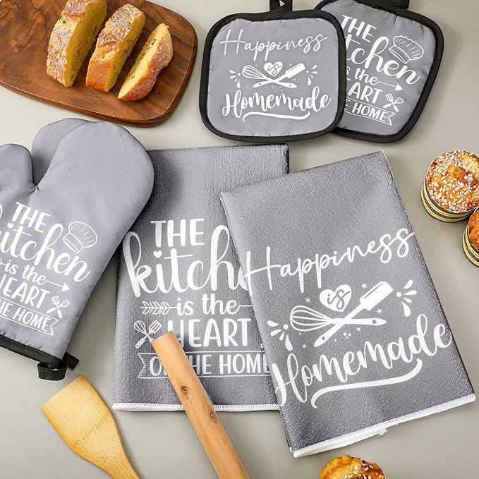 Sratte 6 Pcs Kitchen Decor Accessories Set Farmhouse Towels Pot Holders Oven