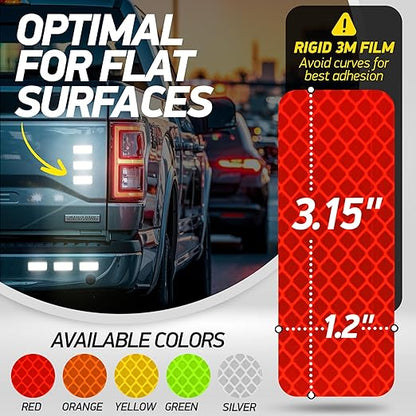 Reflective Safety Tape Stickers | 3M Diamond Grade | Red | 1.2″ x 3.15″ | 20-Pack | Safety Warning Tape for Helmets, Cars, Mailboxes & More