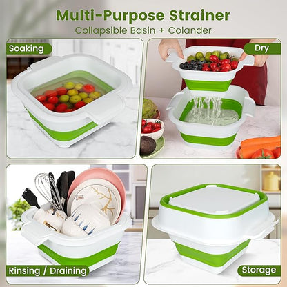 Collapsible Colander Set with Strainer Bowl, 2 in 1 Fruit Washing Basket with