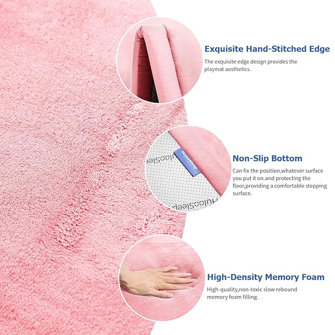 Baby Play Mat for Floor,1.3" Thick Memory Foam Tummy Time Mat for Toddlers,Infants,Kids,Water-Repellent Soft Nursery Rug,Extra Large Non Slip for Crawling&Yoga,Tatami Style for Living Room(Pink)