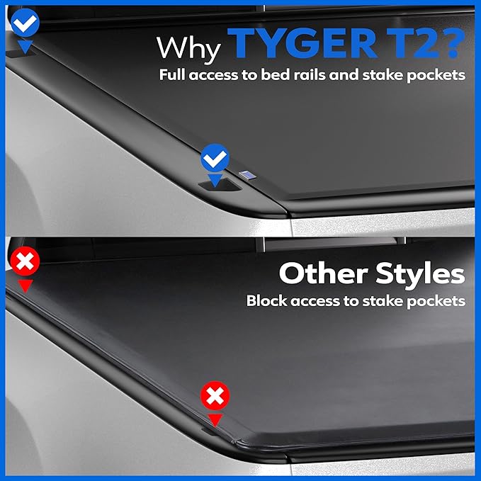 Tyger Auto T2 Low Profile Soft Roll-up Truck Bed Tonneau Cover Compatible with 2015-2026 Ford F-150 | Fleetside 5.5' (67") Bed | TG-BC2F6229