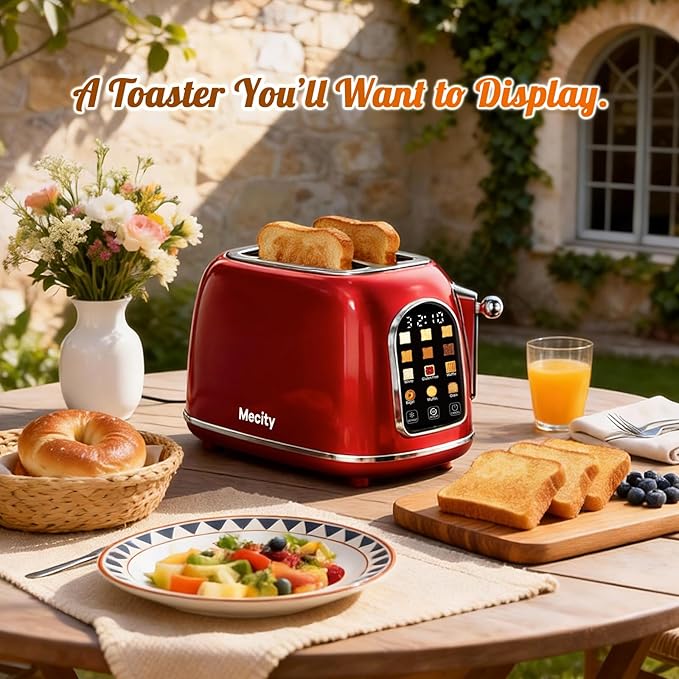 Mecity Toaster 2 Slice, Touch Screen Wide Slot Retro Toaster