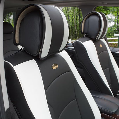 FH Group Car Seat Cover Cushion - 2 Pack Seat Covers for Cars Trucks SUV, Faux Leather Car Seat Cushions, Waterproof Car Seat Cover Cushion, Universal Fit Car Seat protector Front Set White
