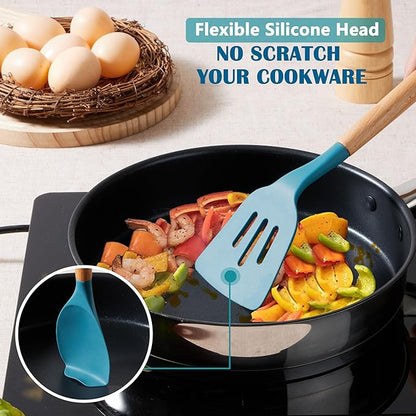 E-far Blue Silicone Cooking Utensils Set, 10-Piece Kitchen Utensils Set