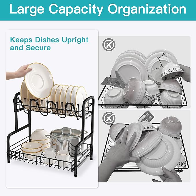 romision 2 Tier Compact Stainless Steel Dish Drainers Drying Rack