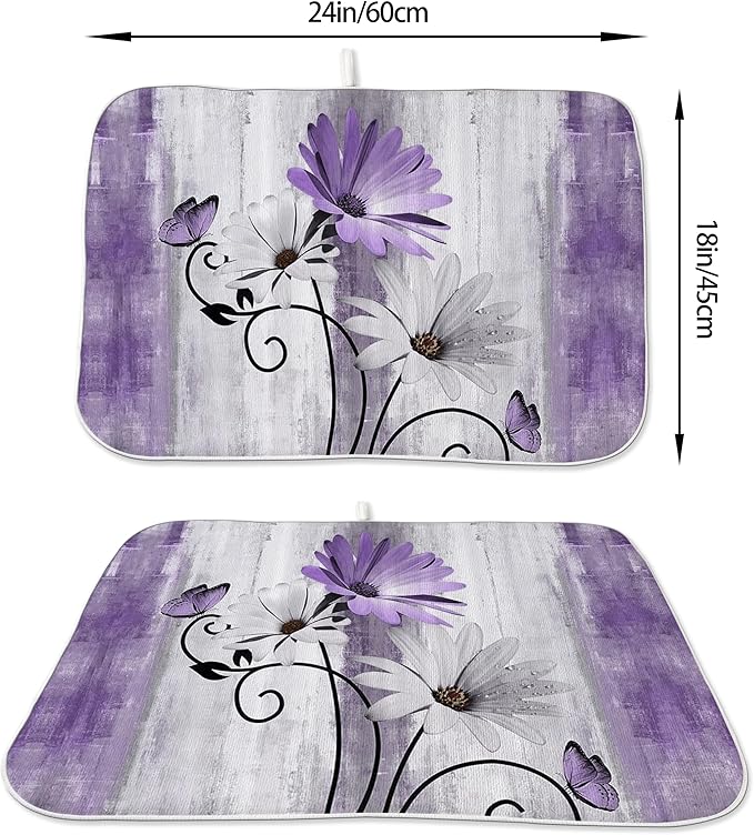 Floral Dish Drying Mat 18x24 Inches