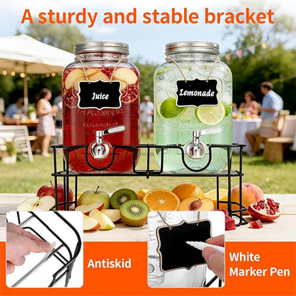 1 Gallon Glass Beverage Dispenser, 2 Pack Glass Drink Dispensers