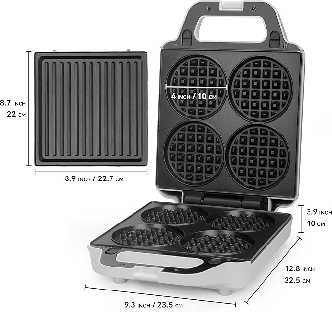 2 in 1 Mini Waffle Maker with Removable Plates, Panini Press Sandwich Maker