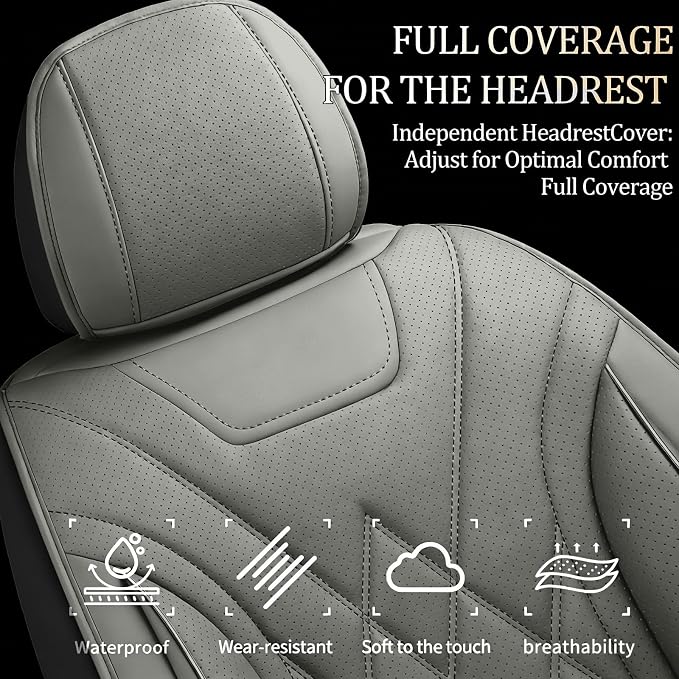 Car Seat Covers Compatible with Hyundai Kona 2018-2025 2026 - Full Set 5 Seats Luxury Leather All-Weather Seat Cushions & Protectors, Waterproof & Breathable, Airbag Compatible (Gray)