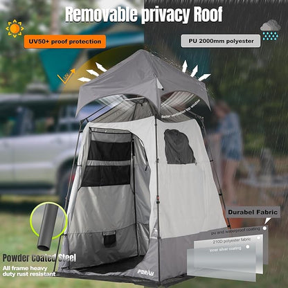 Camping Shower Tent Deluxe Changing Room Easy Set Up Privacy Shelter,Large Toilet Tent with Floor Drain Design for Beach, Camping,Hiking with Stakes and Ropes for Stability